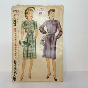 Simplicity Vintage Printed Pattern Dress 1950's #4725 Size 16/Bust 34